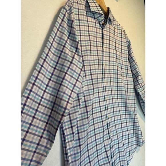 Neiman Marcus Mens Large Blue Plaid Trim Fit Cotton Button Up Shirt 16.5 34/35 - Picture 8 of 14